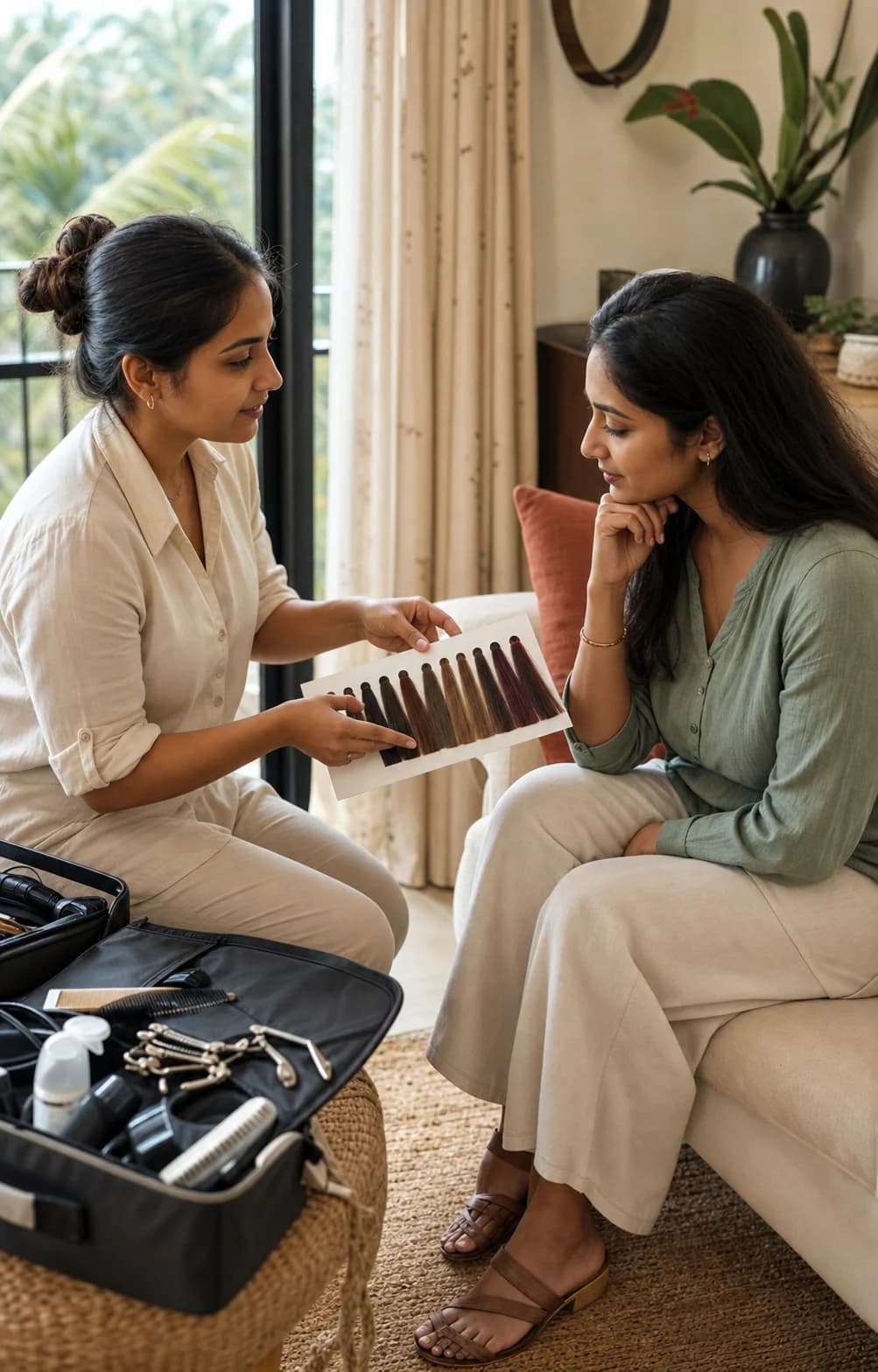 A beauty professional listening to a customer before an appointment